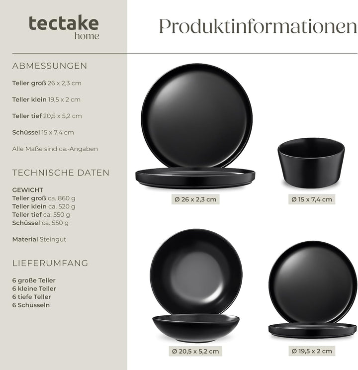 tectake® 41-tlg. Küchenstarterset, Steingut Geschirrset 6 Personen, Teller Set, 2x Kochtopf, 4x Brat