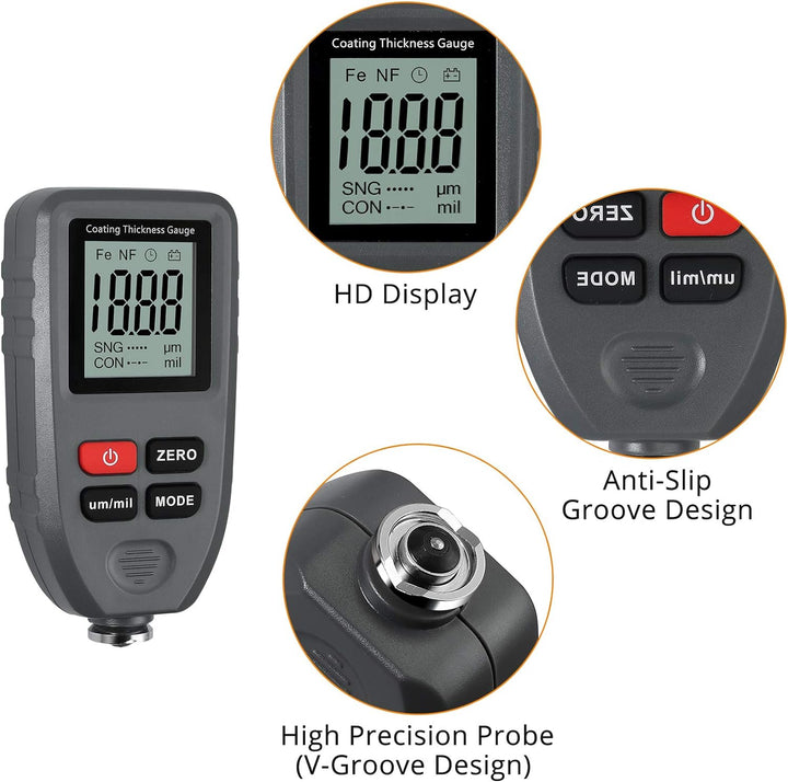 Neoteck Schichtdickenmessgerät Dickenmesser Auto mit LCD Display Automatische Ablesung Schichtdicken