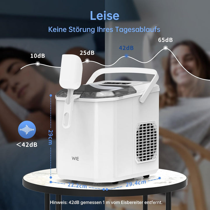 WIE Eiswürfelmaschine 12KG Eiswürfelbereiter Ice Maker, 9 Würfel in 6 Minuten fertig, Eiswürfelmasch