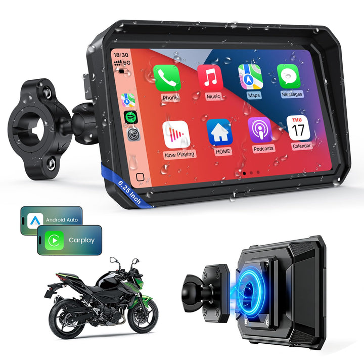 WonVon 6.25 Zoll Motorrad Carplay Display Motorrad Navigationsgeräte mit Motorrad Navi CarPlay & And