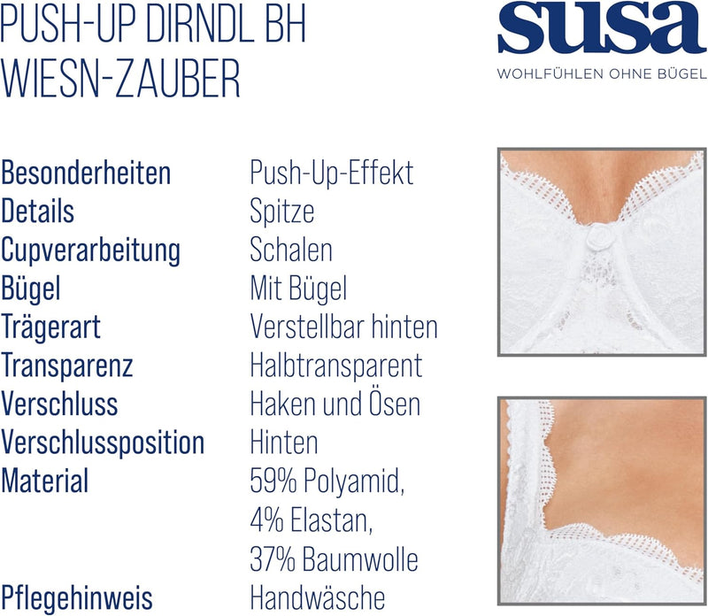 Susa Damen Dirndl-BH 70A Weiss, 70A Weiss