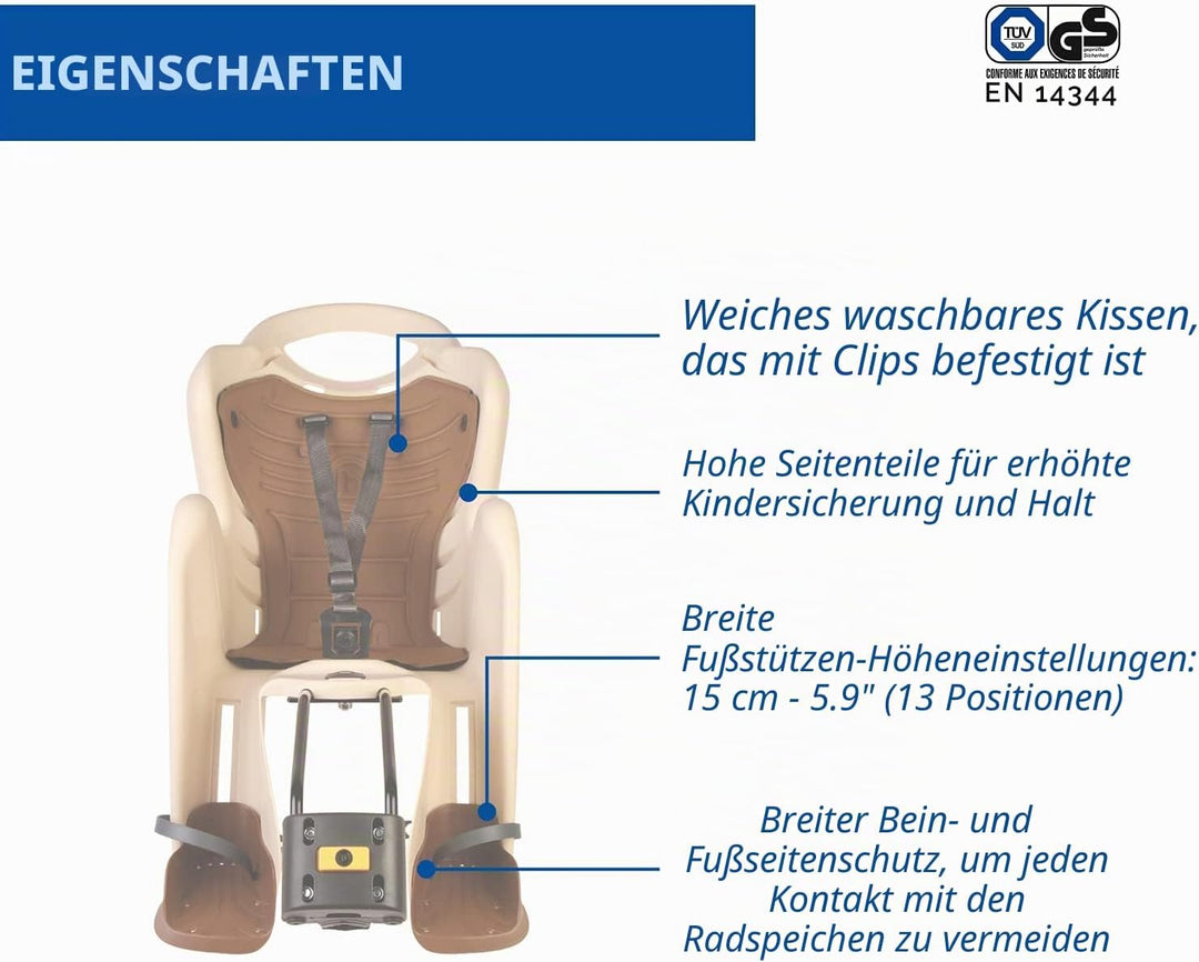 b bellelli Mr Fox - Fahrradrücksitz für Kinder bis 22 kg, von 3 bis 8 Jahren - Fixierung am Fahrradr