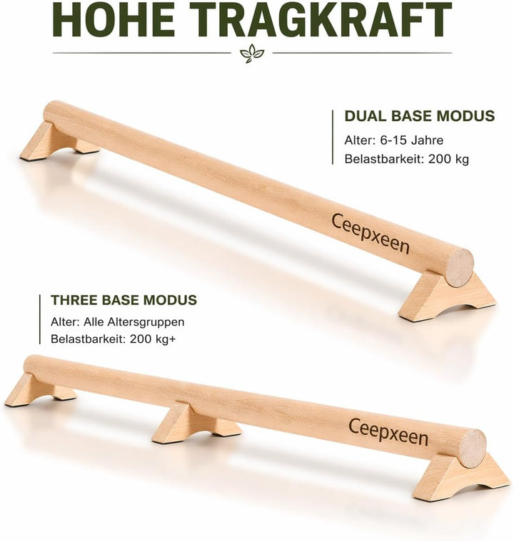 Balancierbalken Holz 100cm – Schwebebalken (3 Füsse, 200kg) – Gleichgewichtstrainer für Fusstraining