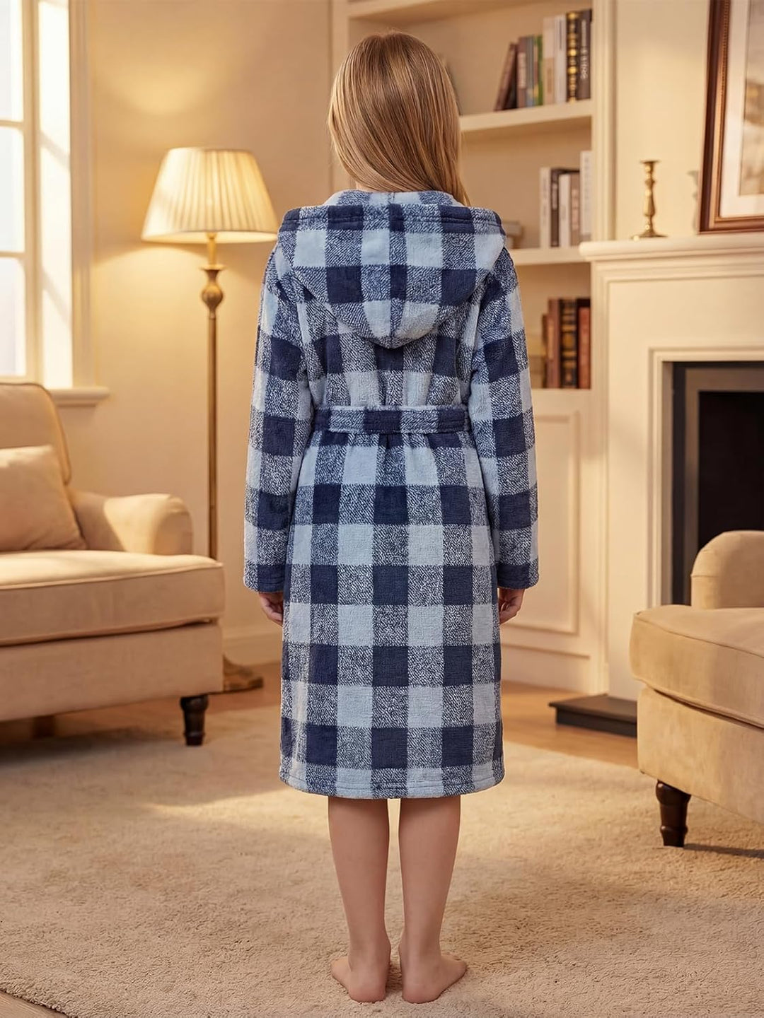 JiAmy Kapuzen Bademantel für Mädchen Flauschiger Fleece Plüsch Langer Schlafmantel Kinder Grau 4-6 J