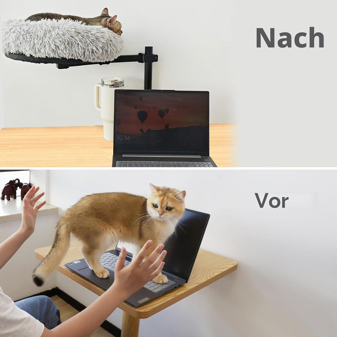 HengLiSam Schreibtisch Katzenbett Halterung, Holz katzenhöhle für Tisch mit Drehbar höhenverstellbar