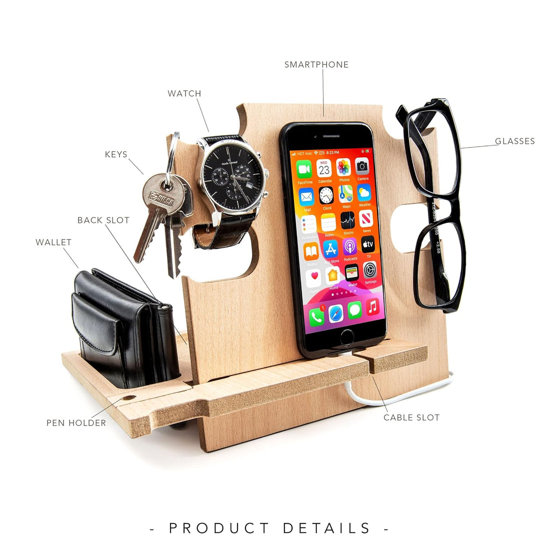 Personalisierte Dockingstation, Smartphone-Ständer - Nachttischhalter aus Holz, Geschenkidee für Män