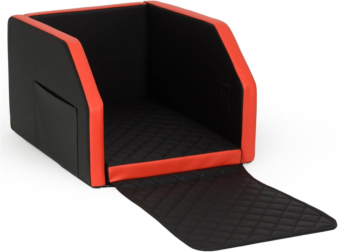 Autohundebett Hunde-Autositz Hundebett f. Rückbank Hundesitz Modulbett 55x70 cm (Farbe: schwarz-rot)