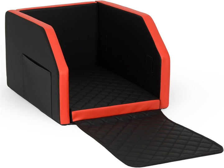 Autohundebett Hunde-Autositz Hundebett f. Rückbank Hundesitz Modulbett 55x70 cm (Farbe: schwarz-rot)
