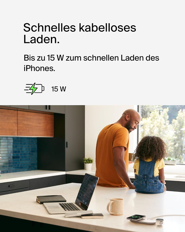 Belkin BoostCharge Pro kabellose 3-in-1-Ladestation mit magnetischem Qi2, 15 W, Schnellladegerät, Wi