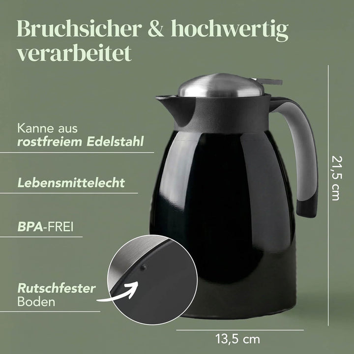 Blumtal Thermoskanne 1l - BPA-freie Teekanne mit Quick Tip Verschluss - auslaufsichere Kaffeekanne t