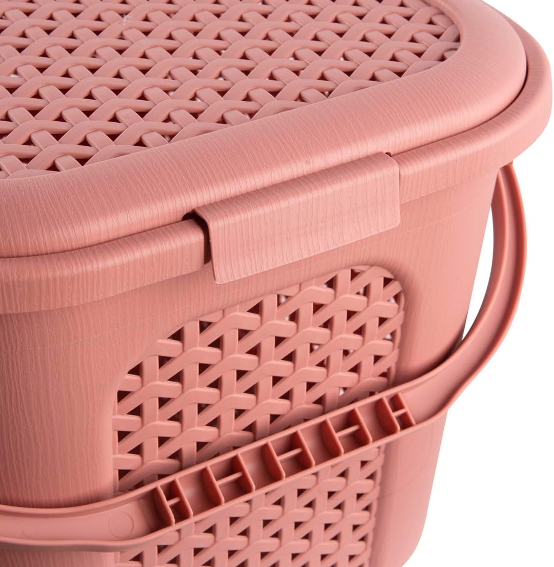 keeeper Picknick-Korb mit Deckel, Rattanoptik, Für Picknick, Camping und mehr, 35 x 46 x 28,5 cm, In