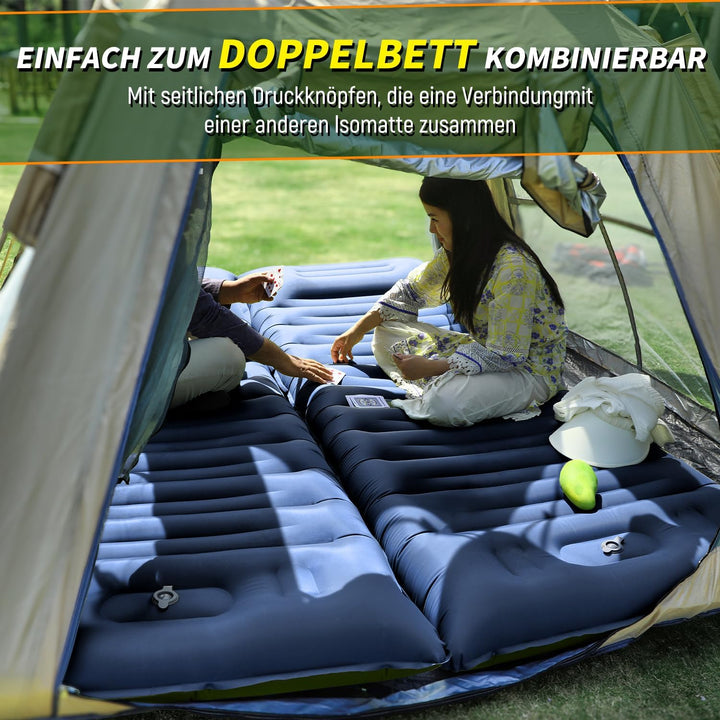 Myxslop Isomatte Camping, 12CM Aufblasbare Isomatte mit Fusspumpe &amp; Kissen Outdoor, Ultraleicht Luft