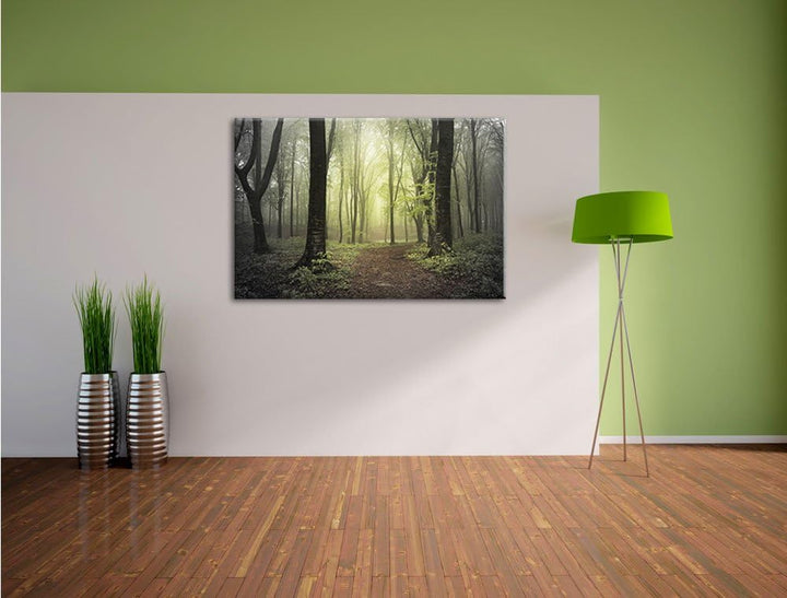 Pixxprint Weg im Wald als Leinwandbild/Grösse: 100x70 / Wandbild/Kunstdruck/fertig bespannt, 100x70