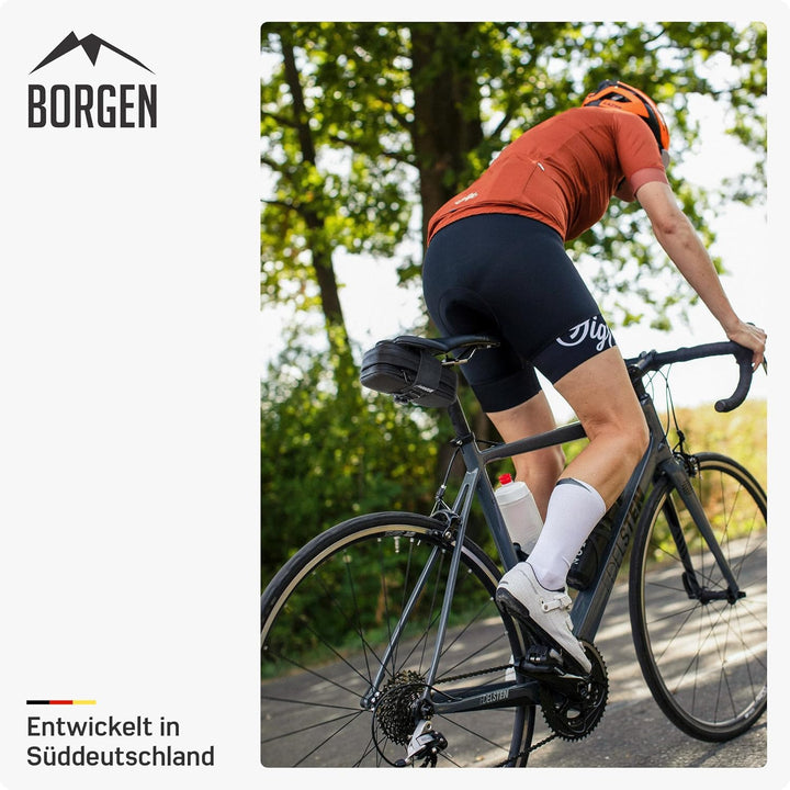 Borgen Satteltasche Fahrrad, schwarz, wasserabweisend, 128g, Grösse L | Mit stabiler Befestigung, re