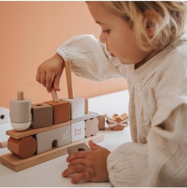 Steckspiel Haus beige personalisierbar mit Name und Geburtsdaten Baby Geschenk mit Gravur, Beige