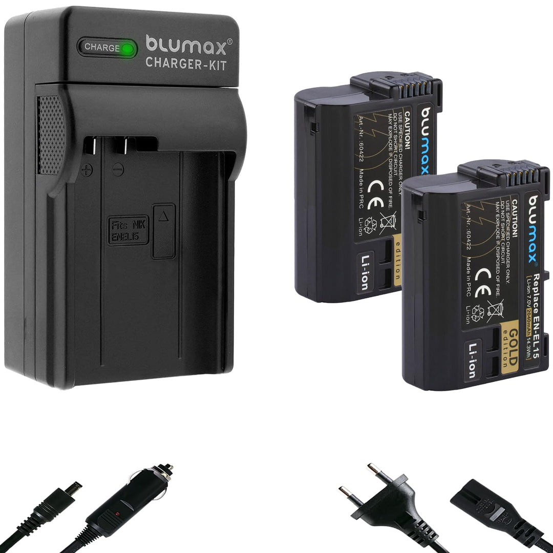 2X Blumax Gold Edition Akku EN-EL15a 15b 15c 2040mAh + Ladegerät EN-EL15 | kompatibel mit Nikon D780