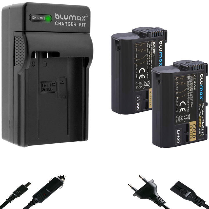 2X Blumax Gold Edition Akku EN-EL15a 15b 15c 2040mAh + Ladegerät EN-EL15 | kompatibel mit Nikon D780