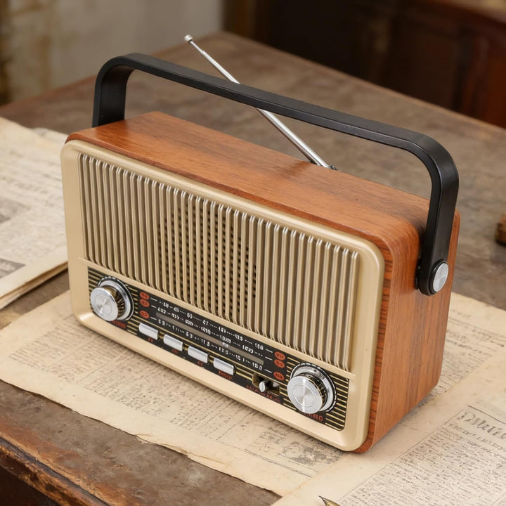 Retro Radio mit Bluetooth AM/FM/SW, Tragbares Nostalgie Kofferradio, Vintage Küchenradio mit USB/TF/