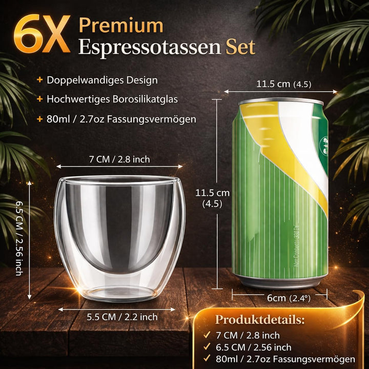 Espressotassen Glas 80 ml 10er Set, Doppelwandige Espressogläser aus Borosilikatglas, Thermo Kaffeeg