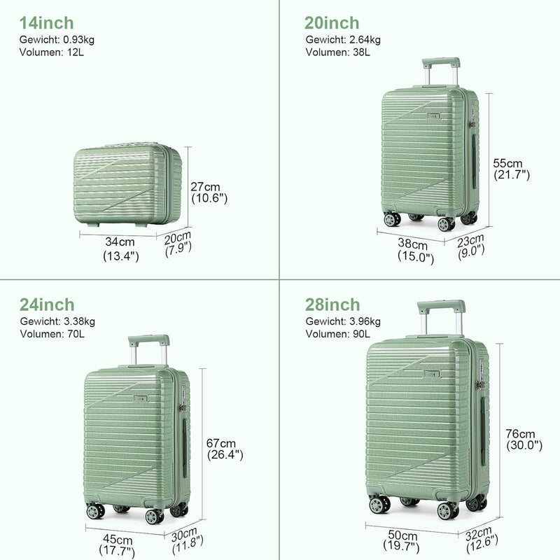 Sea choice Kofferset 4 Teilig Hartschalen Rollkoffer PC Handgepäck Set Beautycase (Nur L Koffer Erwe