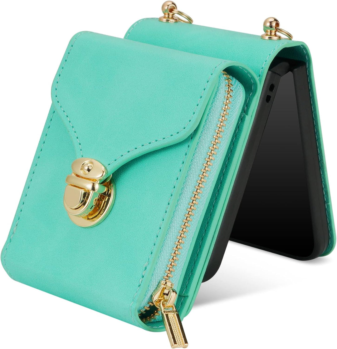 UDBKKDX Brieftasche Handyhülle für Samsung Galaxy Z Flip 4, Schnalle Frauen Mattes Leder hülle mit B