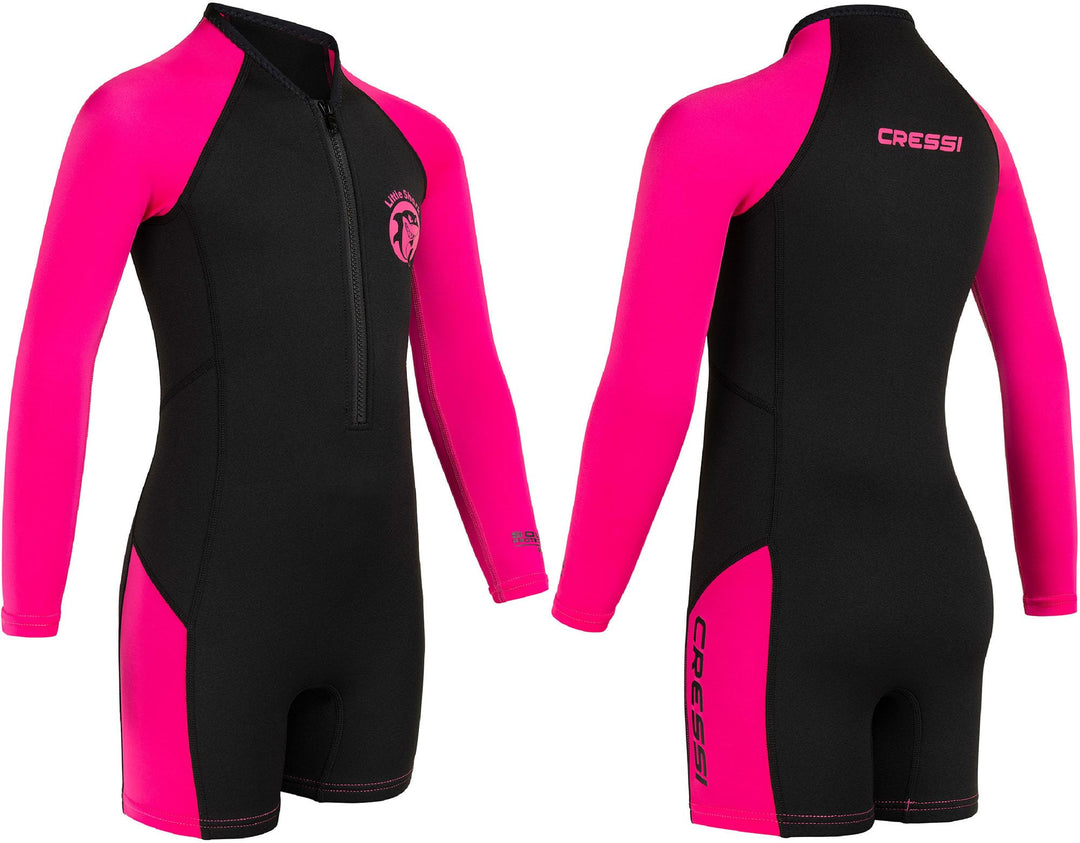 Cressi Little Shark Jr Shorty 2mm Neoprenanzug für Kinder Schwarz/Rosa 3/4 Jahre Langarm, Schwarz/Ro