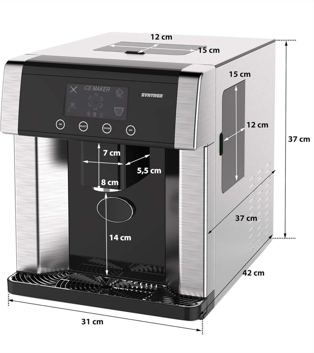 Syntrox Germany Digitaler Eiswürfelbereiter mit Eiswasserfunktion Eiswürfelmaschine IC-150W LCD Turk