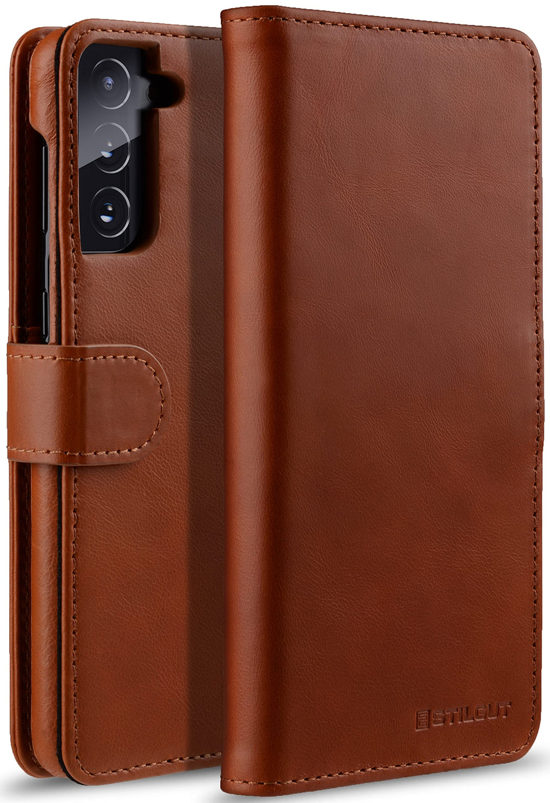 STILGUT Talis kompatibel mit Samsung Galaxy S21 Plus 5G Hülle mit Kartenfach aus Leder, Flip Cover,