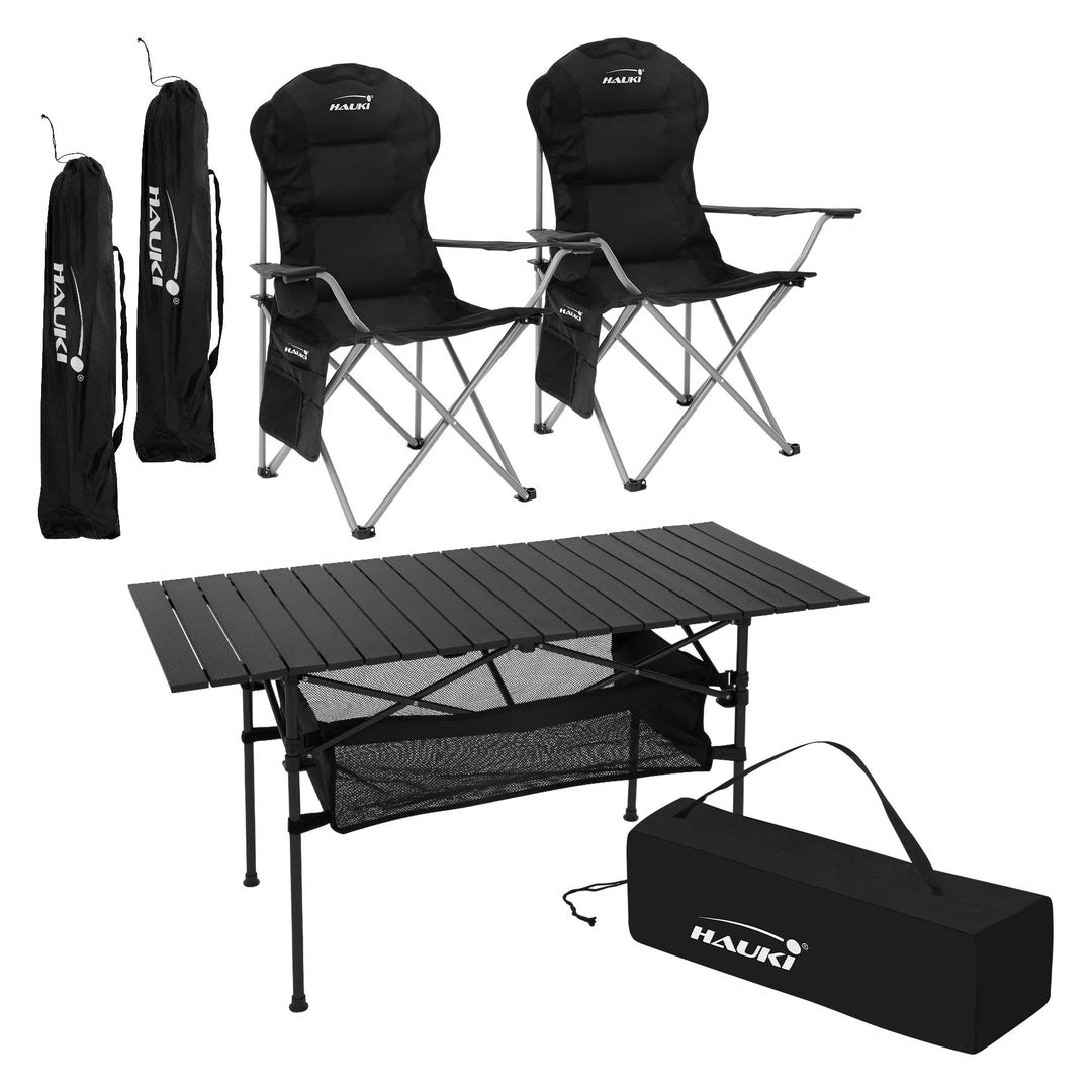 Hauki Campingmöbel Set 3tlg. Campingtisch faltbar Schwarz mit 2 Campingstühlen Schwarz, Camping-Set