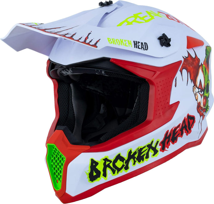 Broken Head FreakZone Motocross-Helm Weiss-Grün-Rot matt – Cross-Helm – MX – Quad – Supermoto L 59-6