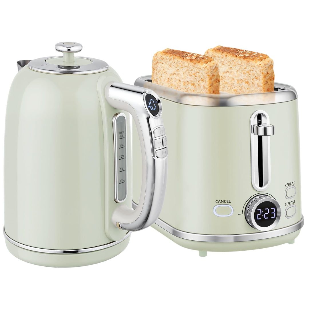 HOMCOM Wasserkocher Toaster Set 1,7L 2200W Edelstahl Wasserkocher mit 40°-100°C Warmhaltefunktion Me