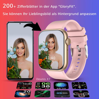 Deunis X7 Smartwatch mit Telefonfunktion 1,85 Zoll Damen Herren, Fitness Tracker, Schlafmonitor, Sch