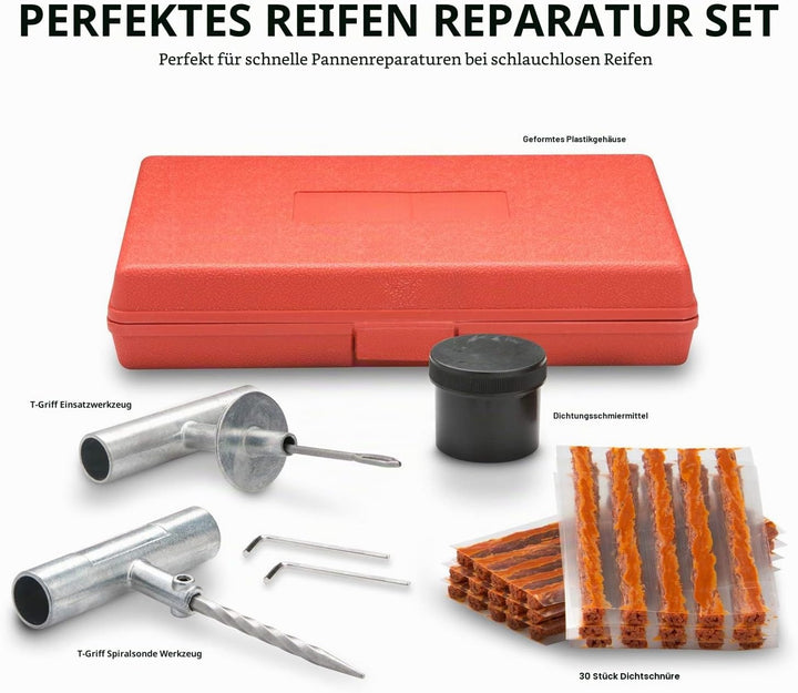tooluxe® 50002L Reifen-Reparatur-Set Set, Stecker flach und Reifen punktiert | 35-teilig 35 Piece, 3