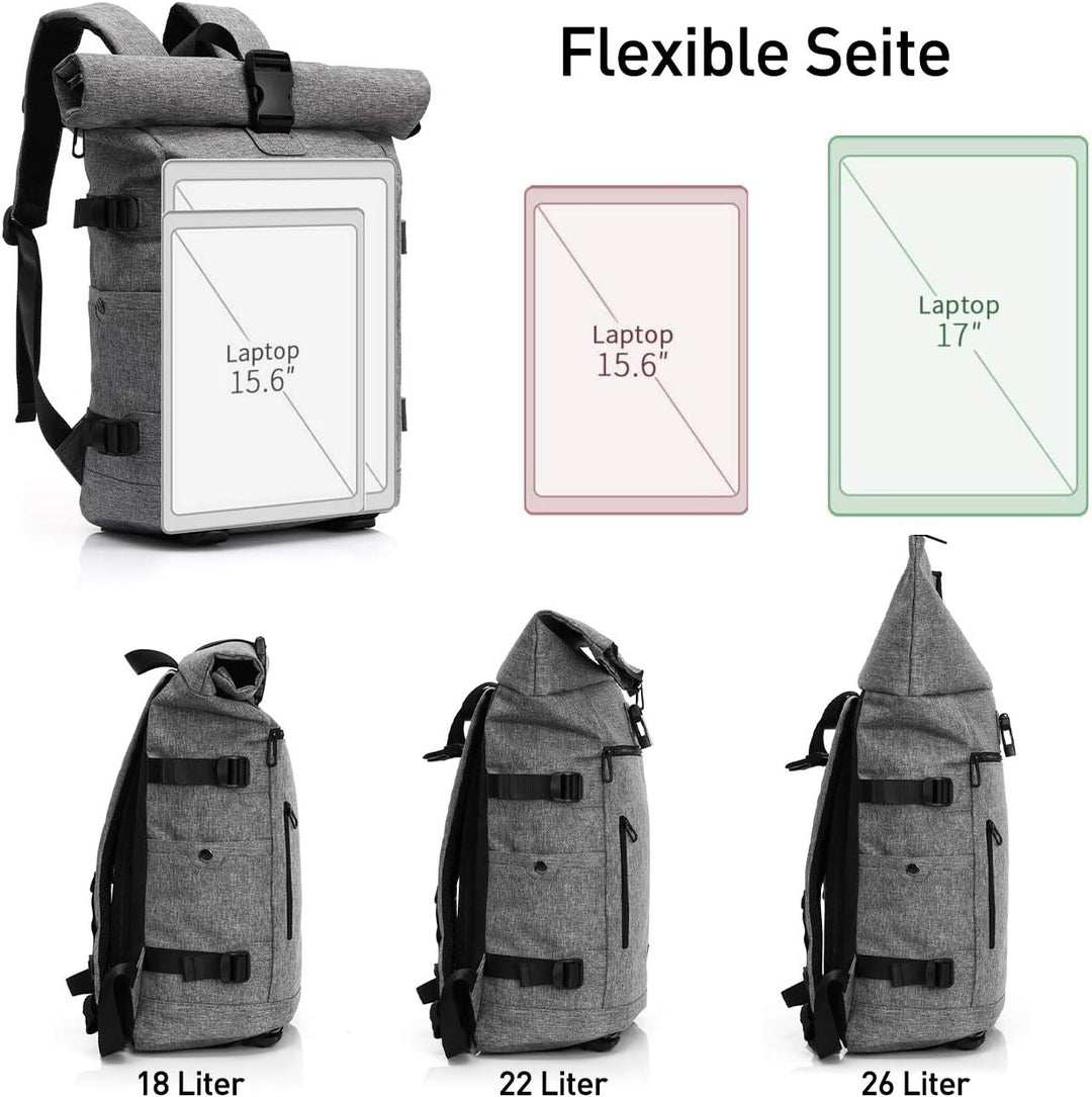 YAMTION Laptop Rucksack Herren,Rolltop Rucksack Schulrucksack Jungen Teenager mit USB Ladeanschluss
