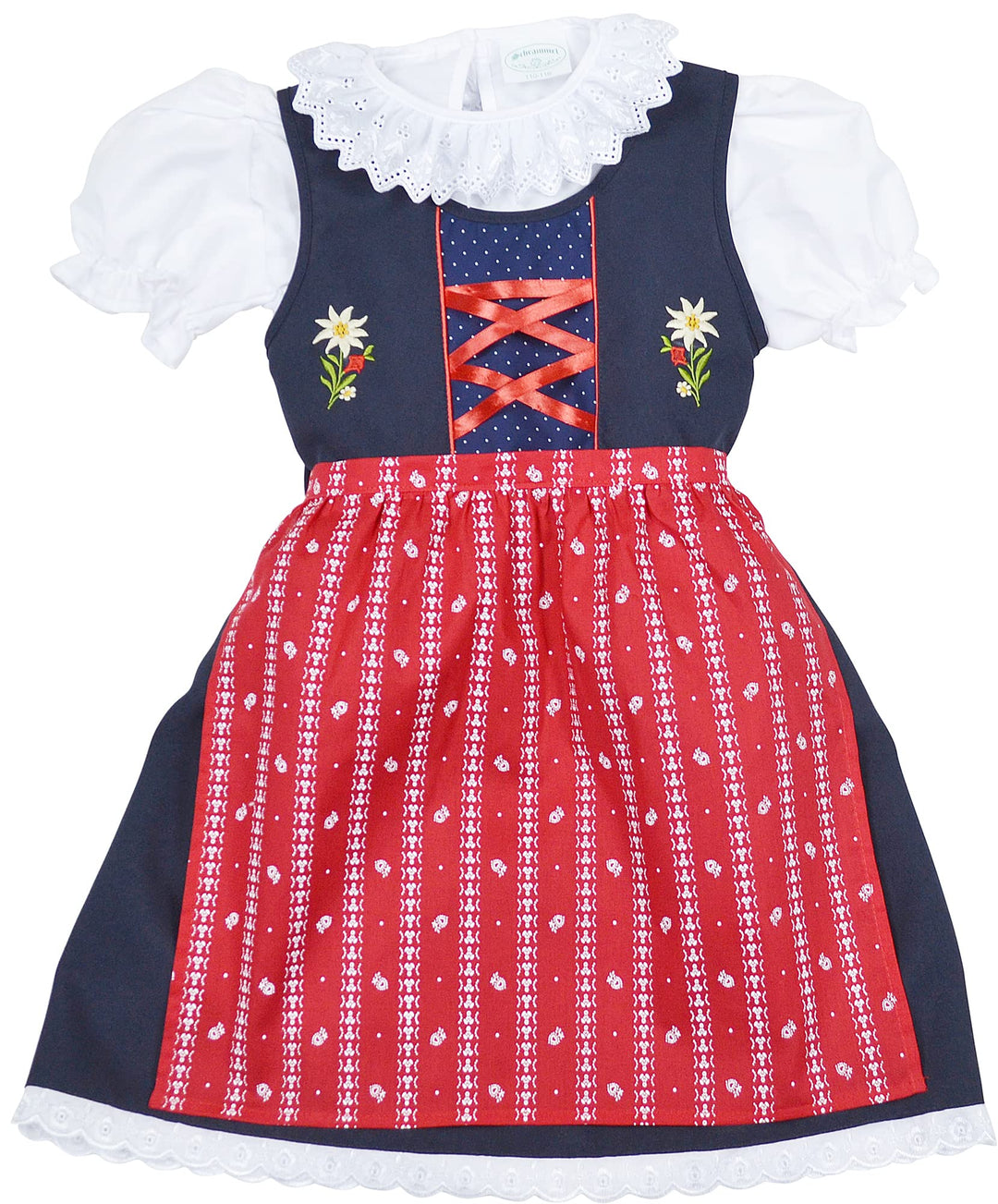 Schrammel Blumenrankerl Schürze Festliches Kinderdirndl Edelstickerei 86-92 Blau-rot, 86-92 Blau-rot