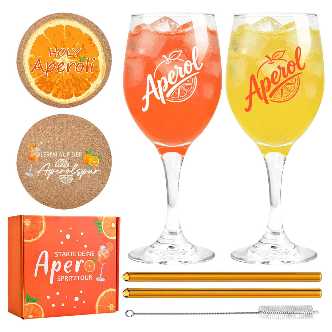 Aperol Gläser Geschenkset,2 Set Aperitif Gläser für Aperol Spritz, Aperol Glas Personalisiert,Glasst