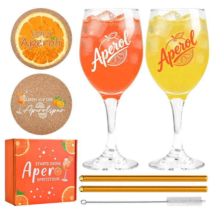 Aperol Gläser Geschenkset,2 Set Aperitif Gläser für Aperol Spritz, Aperol Glas Personalisiert,Glasst