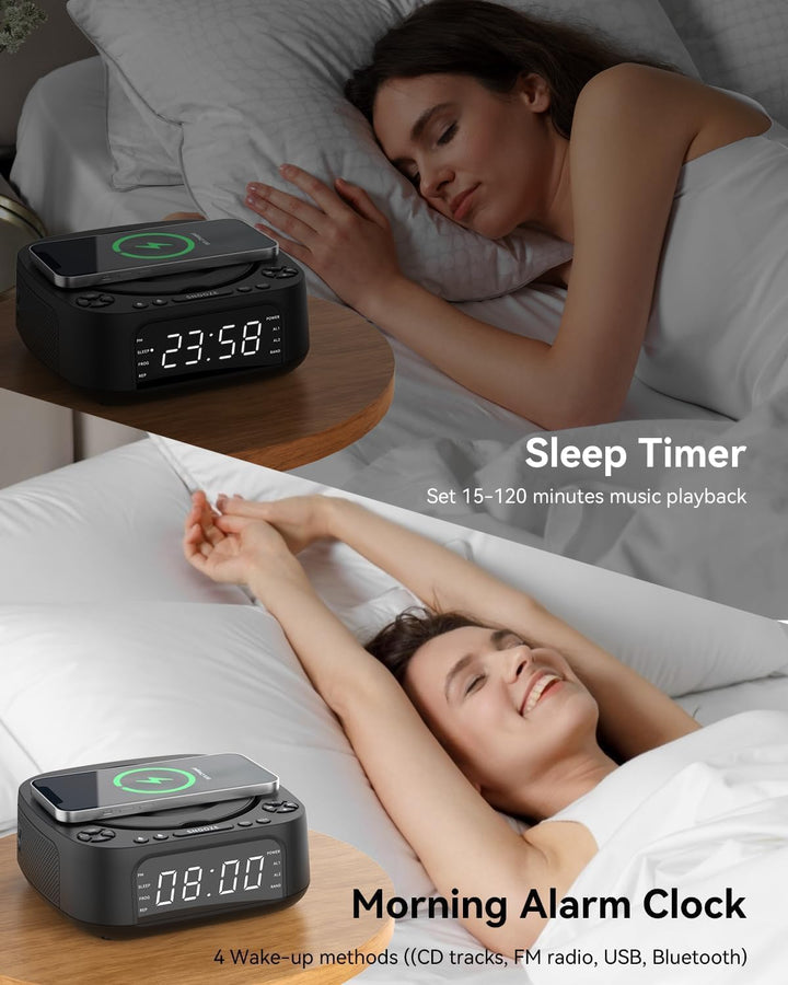 MONODEAL CD Player Tragbar mit Wireless Charger, 2025 Tragbarer CD Player Bluetooth, Wiederaufladbar
