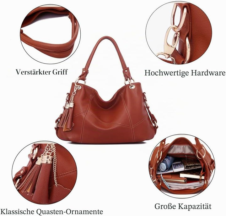 FiveloveTwo Dame Top-Handgriff Tasche Schultertasche Satchel Handtaschen Tote Taschen Geldbörse Schw