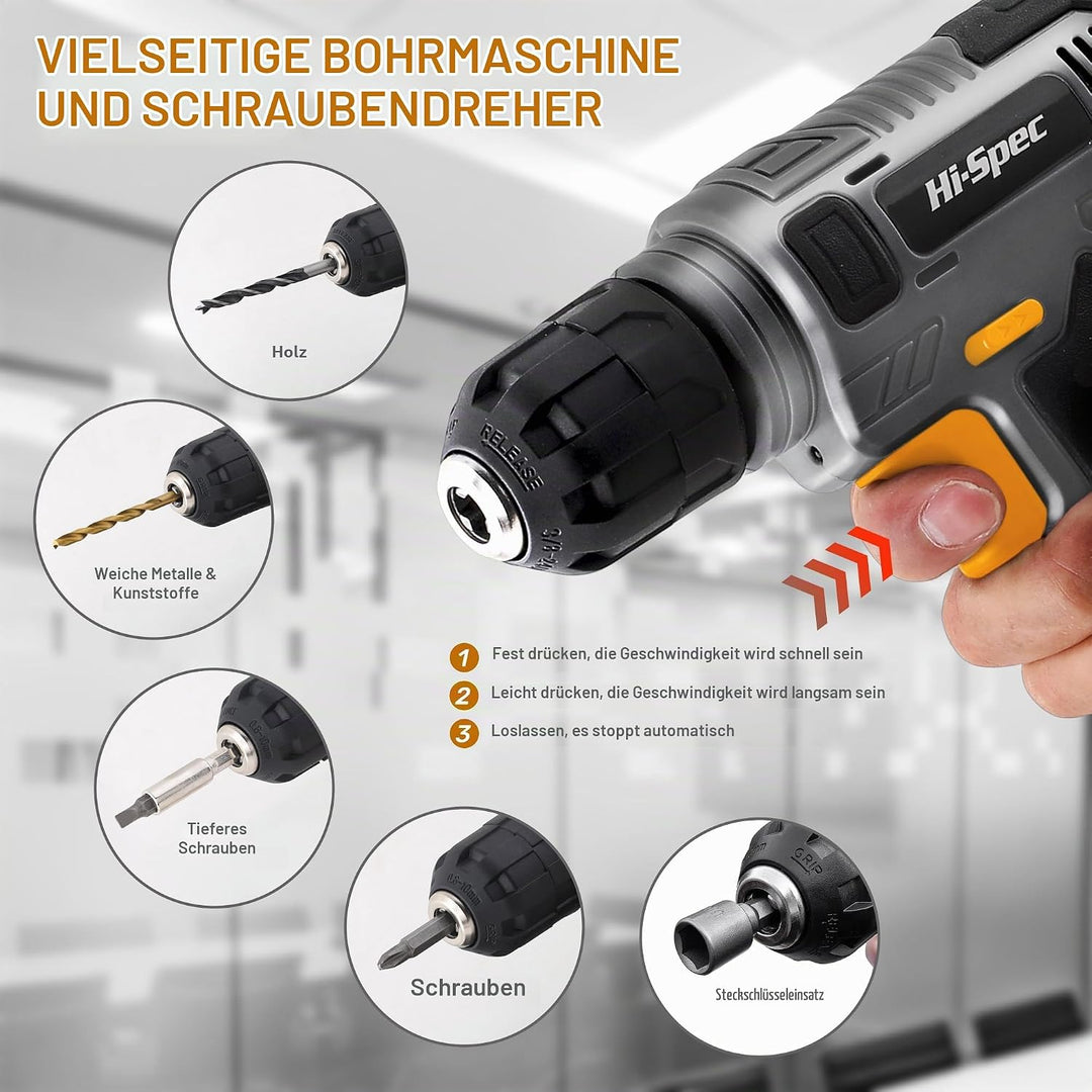 Hi-Spec 8V USB Akku-Bohrschrauber- und Starter-Heimwerkerset. Kabelloser &amp; wiederaufladbarer Elektro