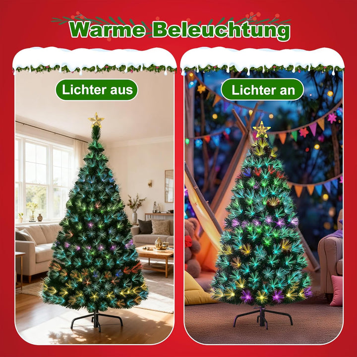 Aufun Weihnachtsbaum Künstlicher LED Glasfaser 210 cm Weihnachtsdeko Christbaum mit 260 Spitzen und