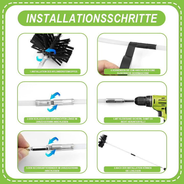 31 Kaminbürsten Set Premium (150mm Bürstenkopf) - 20x Flexible Stangen Inkl. 2 Bürsten, Trocknerbürs