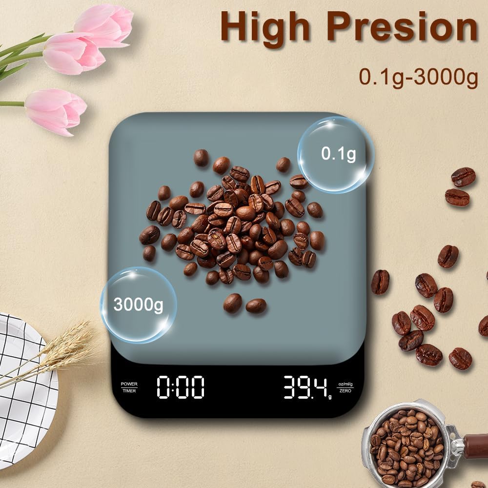 OBEST Mini Kaffeewaage mit Timer 3kg/0,1g, Espressowaage mit LED Anzeige | Digital Elektronische Hoc