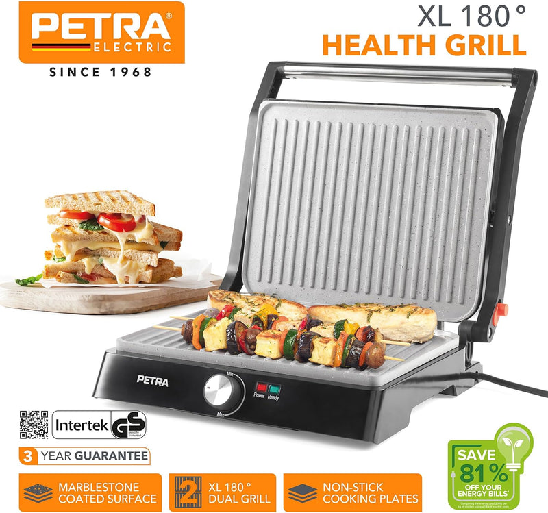 Petra PT4076VDEEU10 XL 180° Elektrogrill und Panini-Presse - Sandwichtoaster mit marblestone Antihaf