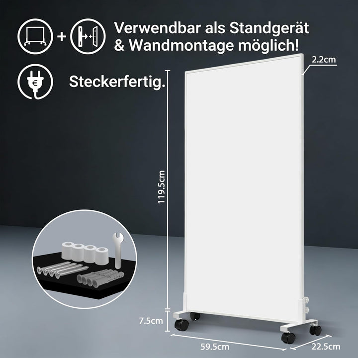 Infrarotheizung Standgerät 1000W mit Rollen, Bis 120°C in 1-3 Min, Bis 40% Energie Sparen, Mobil & F