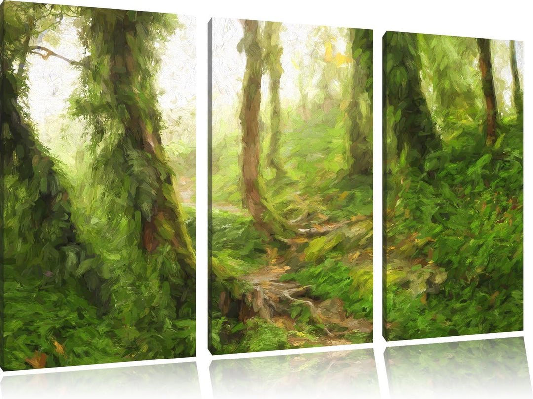 Pixxprint Tropischer La Selva Dschungel Pinsel Effekt 3-Teiler Leinwandbild 120x80 Bild auf Leinwand