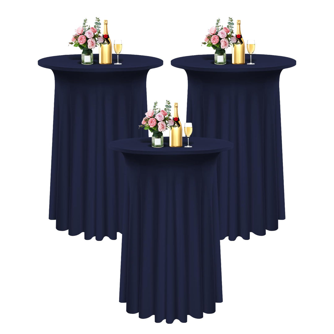 3 Packs Spandex Cocktail Tischdecke mit Röcken 80x 110cm, dunkelblauer Stretch Cocktail Tisch für ho