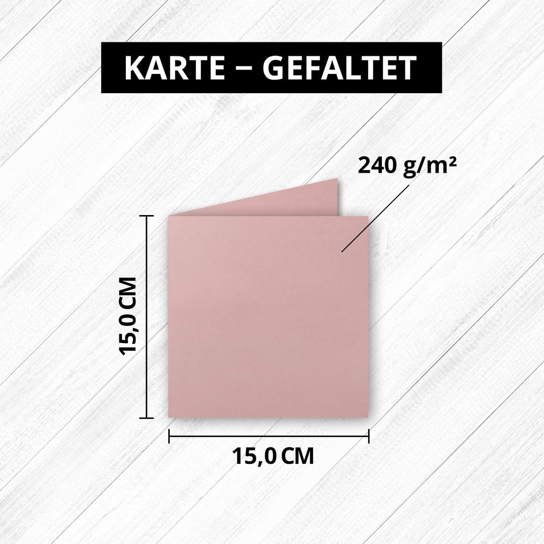 Quadratische Falt-Karten 15 x 15 cm - Altrosa (Rosa) - 500 Stück - formstabil - für Drucker geeignet