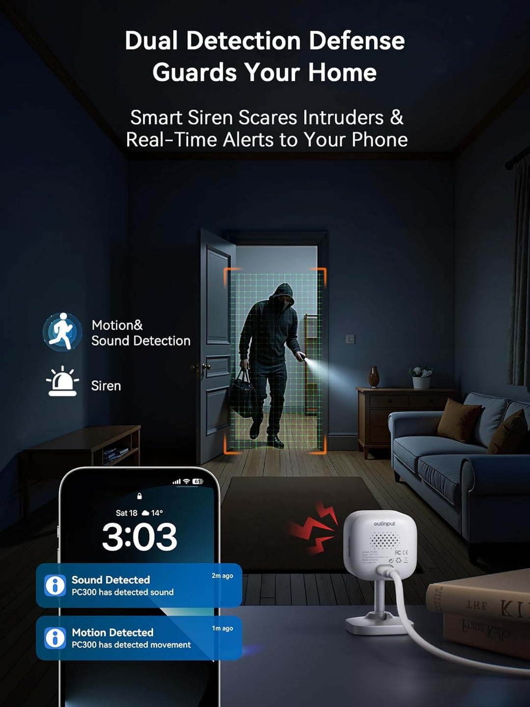 Outinput 2K Plug-in Mini Überwachungskamera Innen, WLAN Indoor Kamera mit IR-Nachtsicht, Hundekamera