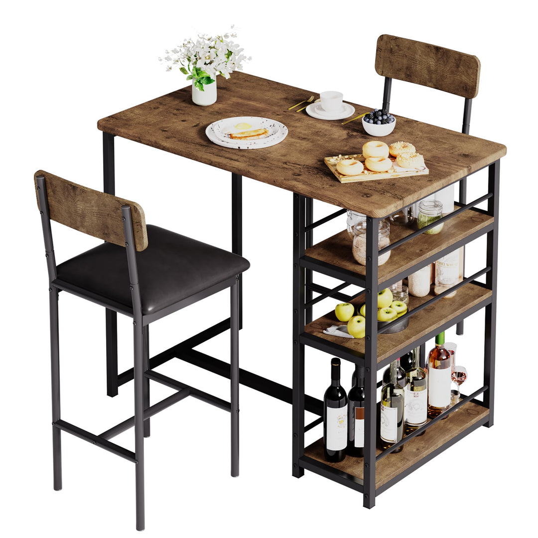 Bartisch mit Barhocker Set, Barhocker 3er Set für 2 Personen mit 1 Tisch + 2 Gepolsterte Stühle, Rüc